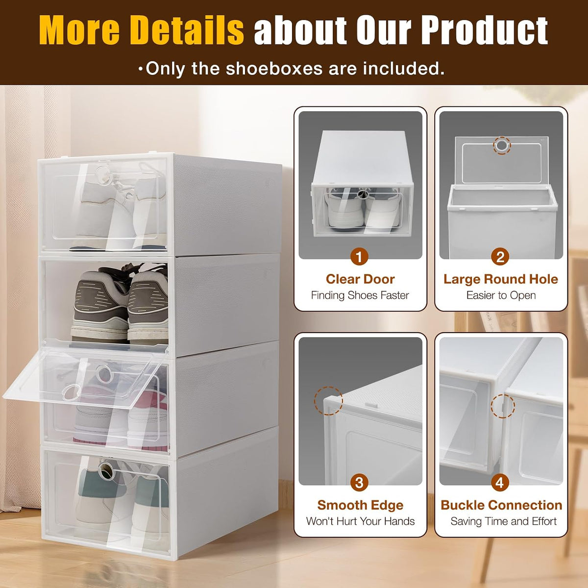 24 Pack Shoe Storage Boxes Stackable Clear Plastic Sneaker Box, Plastic Foldable Shoe Rack Organizer Box Multi Storage Container Transparent