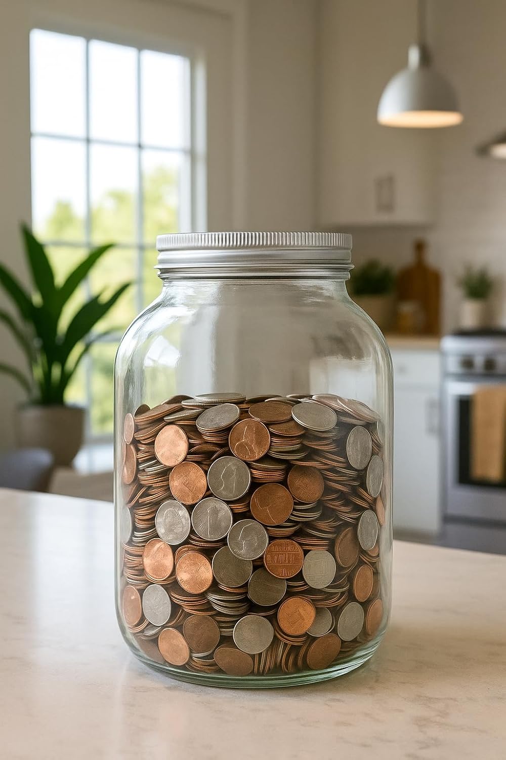 Mason Large Coin Bank Piggy Bank with Slotted Silver Lid – 1 Gallon Glass Jar Holds $3,000 in Quarters – Tip Jar, Donation Holder, Raffle Collector – Made in USA