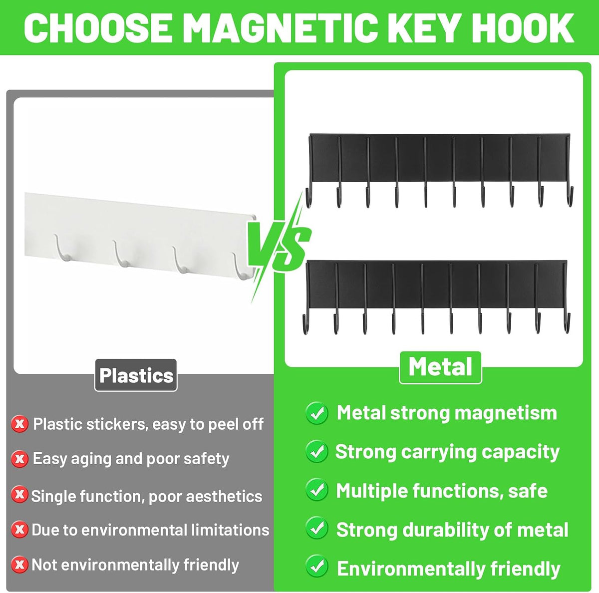 6 Pcs Magnetic Key Holder for Fridge with 10 Hooks, Magnetic Utensil Holder for Wall, Strong Magnetism Keys Hanger Hooks Organizer for Kitchen Metal Door Garage Tools Towel Purse