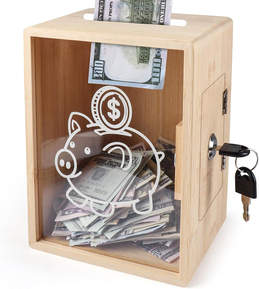 Piggy Bank with Lock, Openable Money Saving Box Bank Money Container Holder Jar for Cash Saving, Large Clear Saving Change Coin Jar Cash Box Money Penny Bank Vault for Adults Saver