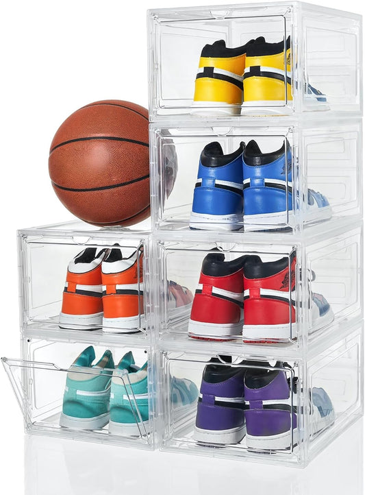 ZLLZUU Shoe Shoe Storage Boxes, 6 Pack Stackable Shoes Organizer Clear