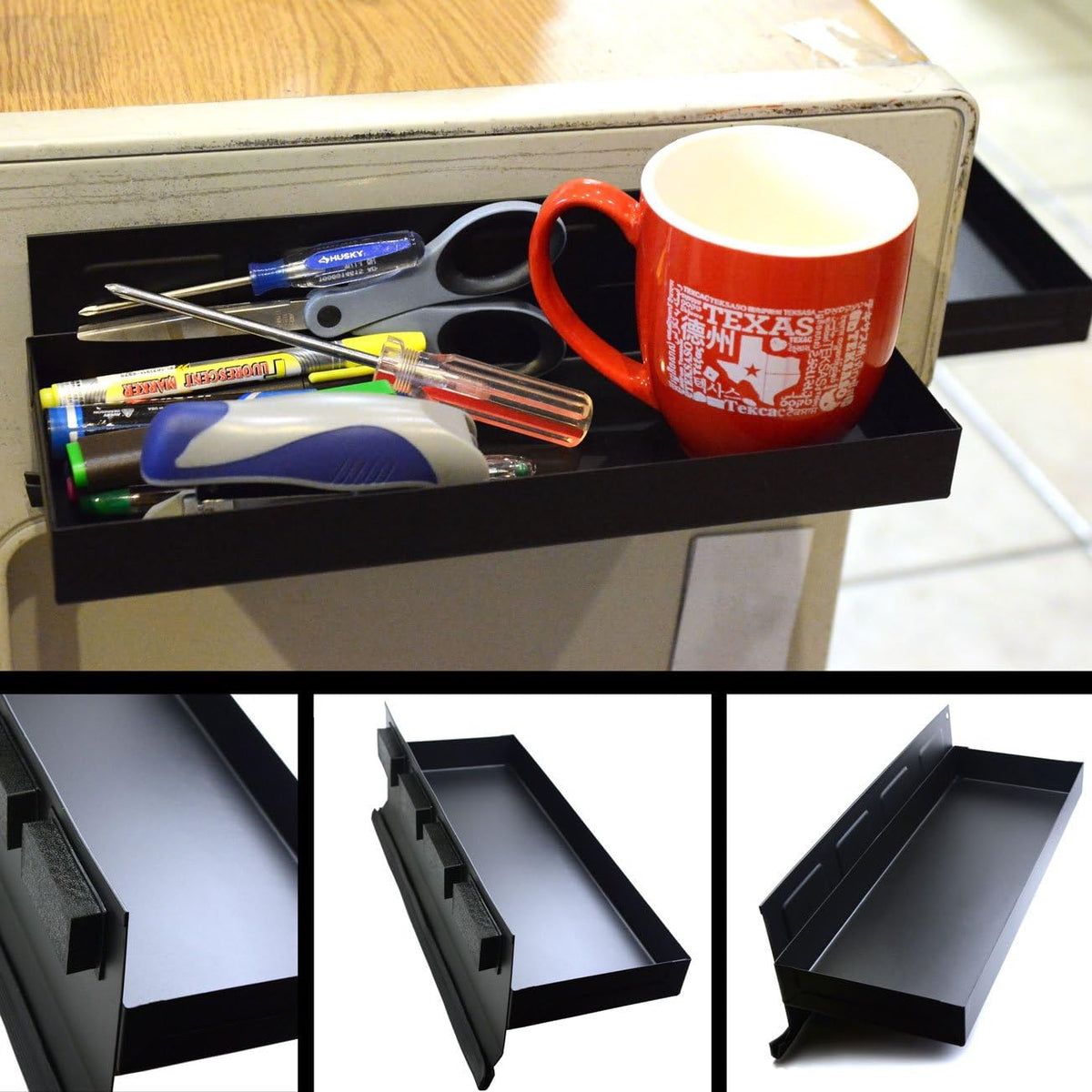 CMS MAGNETICS - Magnetic Tool Tray 12.12x4.5x1.25" Black w/Side Holding Magnets for Cabinets, Tool Boxes or Kegerator Fridge | Tool Organizer | Keg Drip Tray | Beer Taps