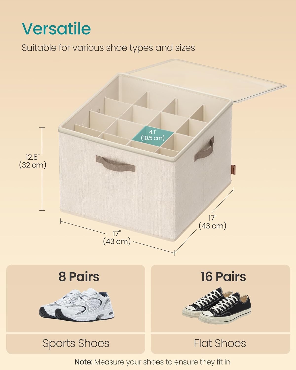 SONGMICS Shoe Organizer for Closet, 2 Pack Fabric Bins, Fits up to 32 Pairs