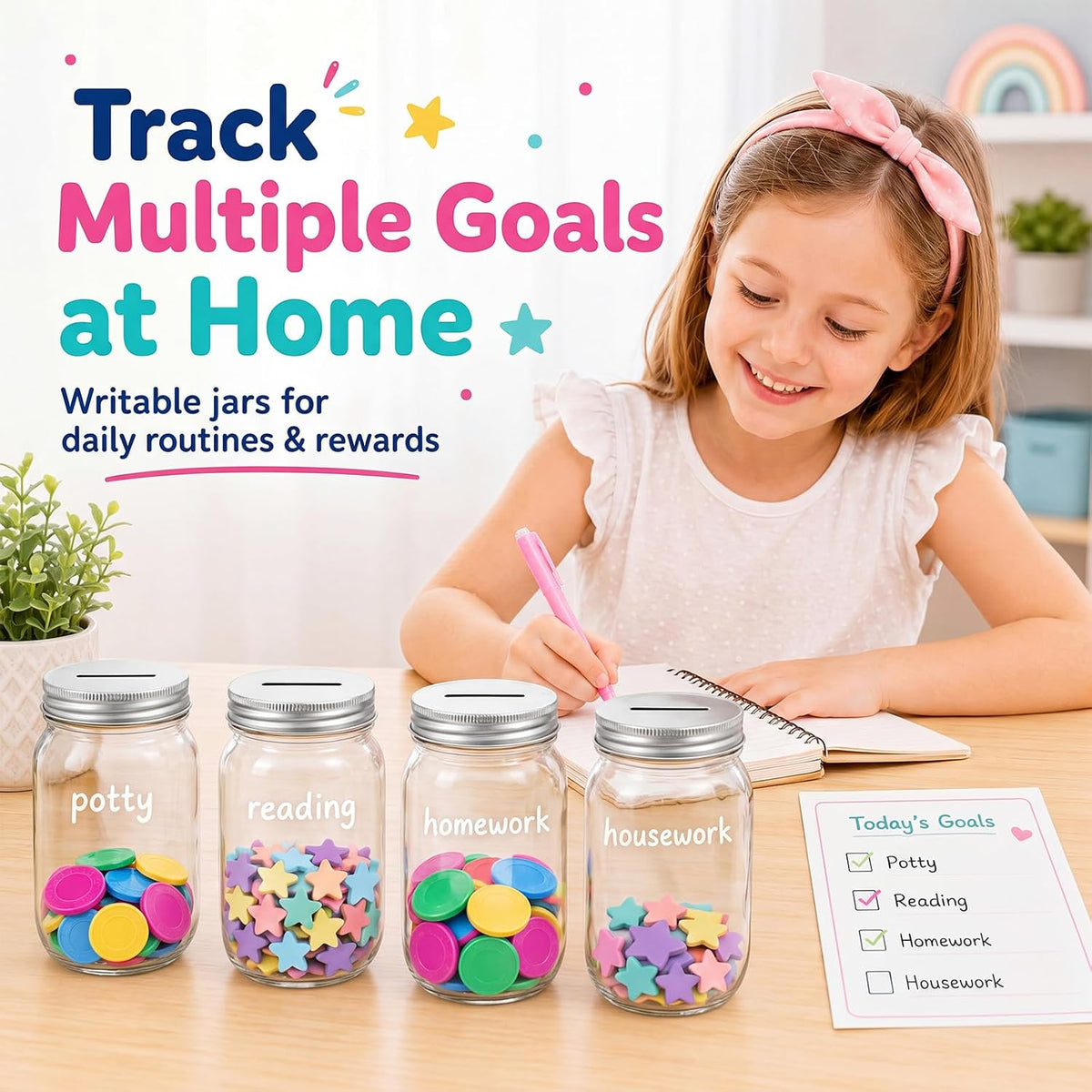 Roowest 6 Pcs Reward Jars for Kids Classroom Behavior Management