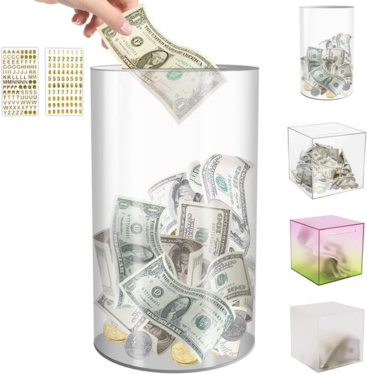 (10" H x 6" D) Large Clear Piggy Bank, Acrylic Piggy Bank for Adults Must Break to Open, Unopenable Money Saving Box for Boys Girls Birthday Gift