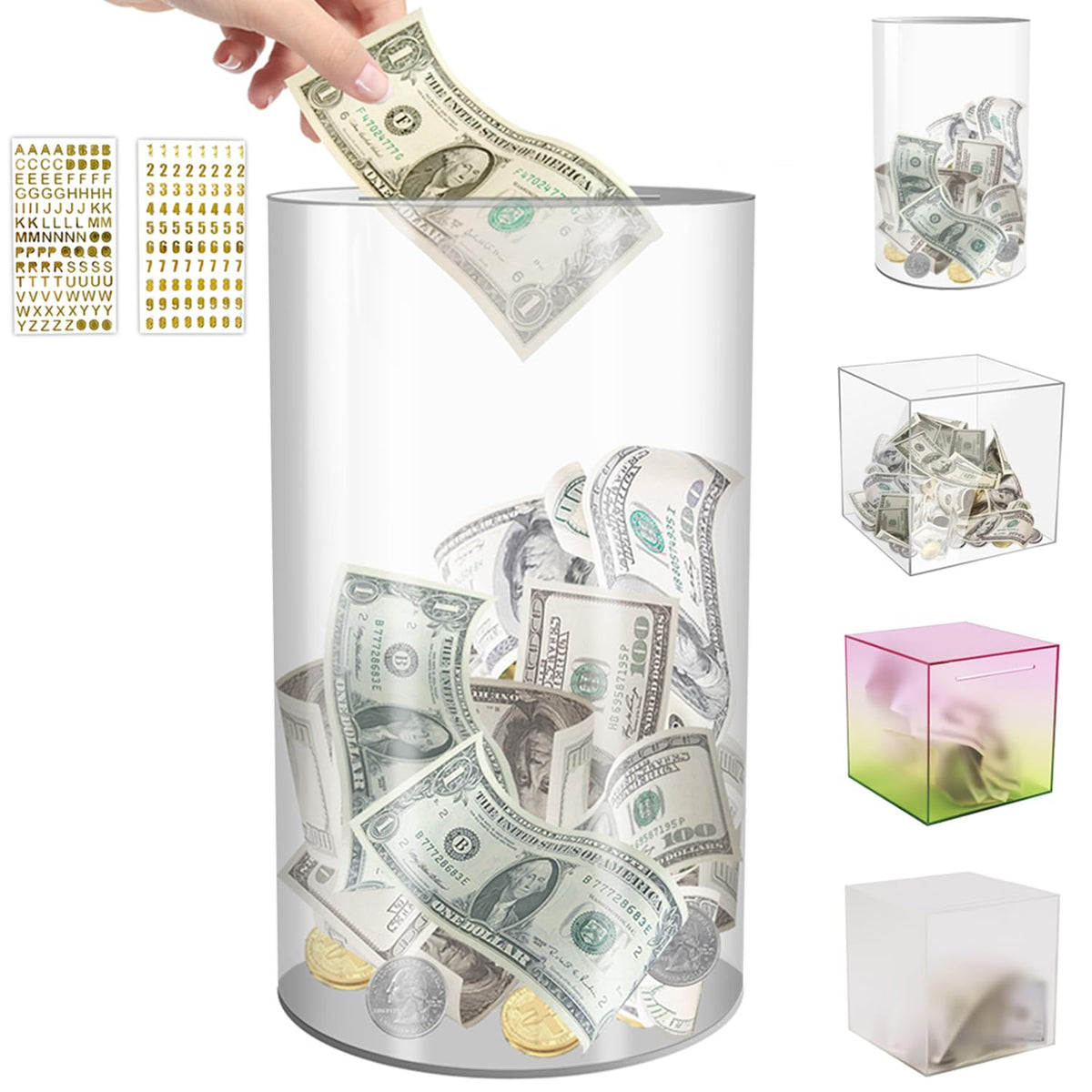 (10" H x 6" D) Large Clear Piggy Bank, Acrylic Piggy Bank for Adults Must Break to Open, Unopenable Money Saving Box for Boys Girls Birthday Gift