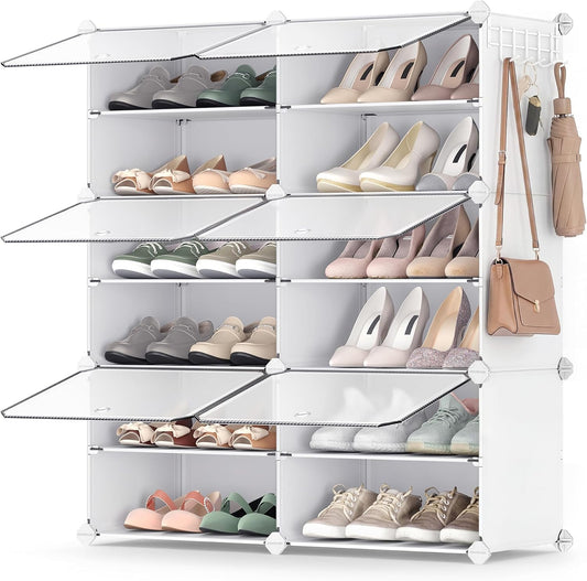 SONGMICS Shoe Rack, 6-Tier with Doors, 24-Pair Storage Cabinet