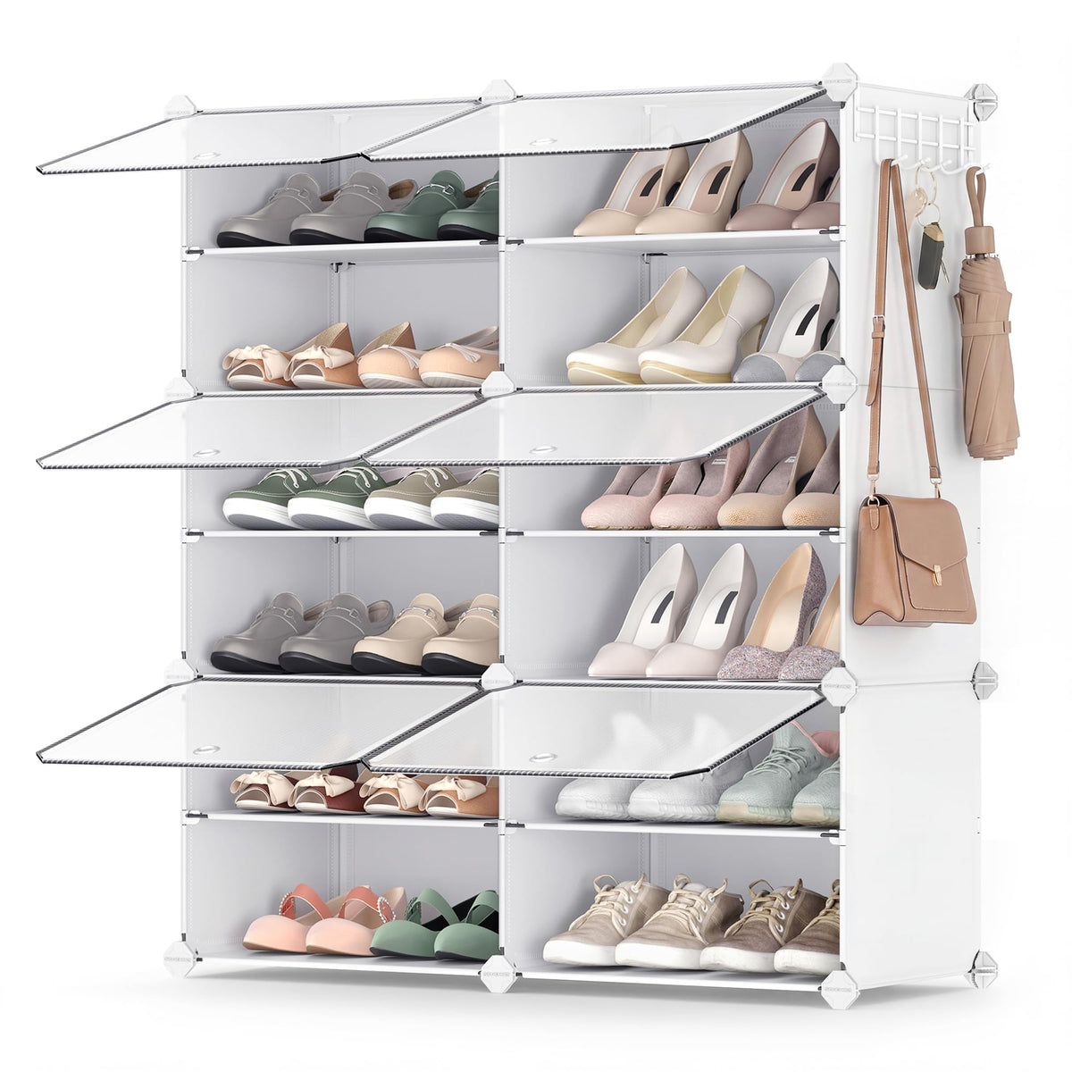 SONGMICS Shoe Rack, 6-Tier with Doors, 24-Pair Storage Cabinet