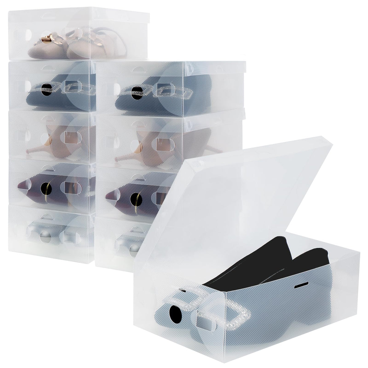 kilofly 10 Kids Women Smart Storage Containers Foldable Clear Shoe Box Set