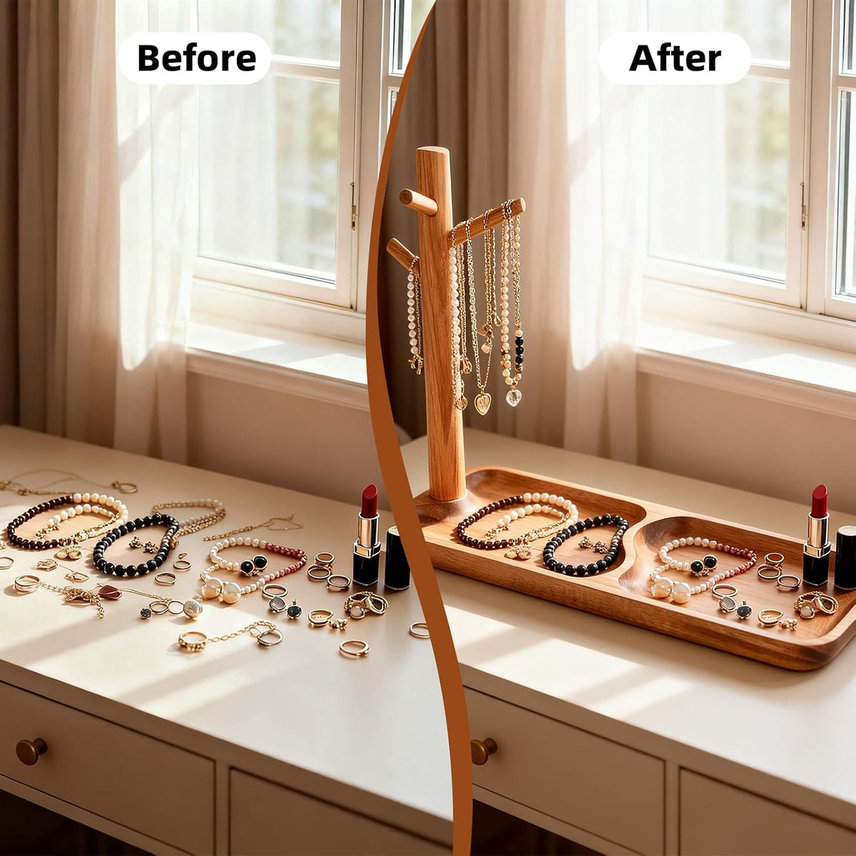 Acacia Wood Key Tray for Entryway Table Rectangle
