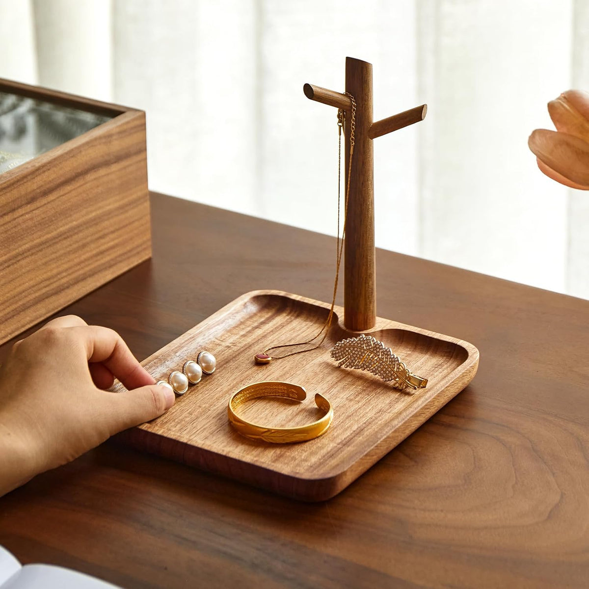 Solid Acacia Wood Key Tray and Bowl, Acacia, Square
