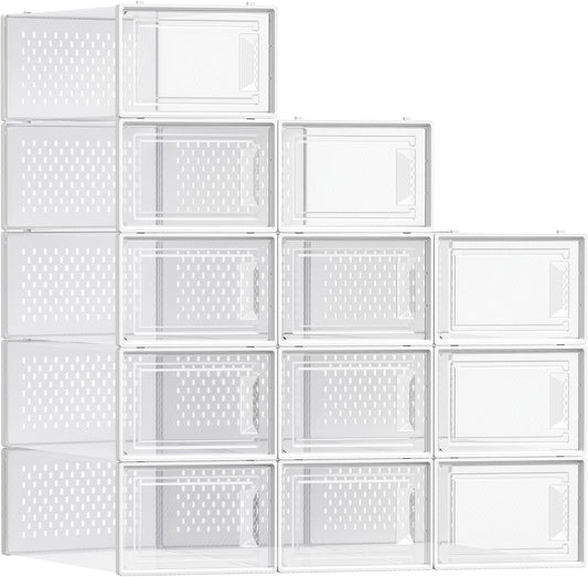SONGMICS Shoe Boxes, Clear Plastic Sneaker Box, Pack of 12