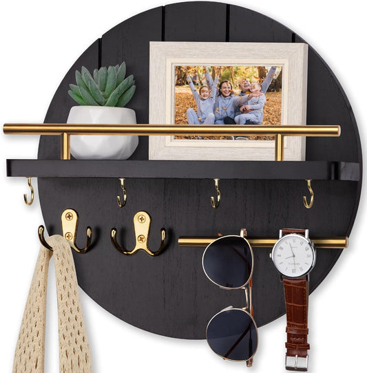 Nekon Key Holder Wall Mount, 11.8” Wood Mail Organizer for Wall, Black