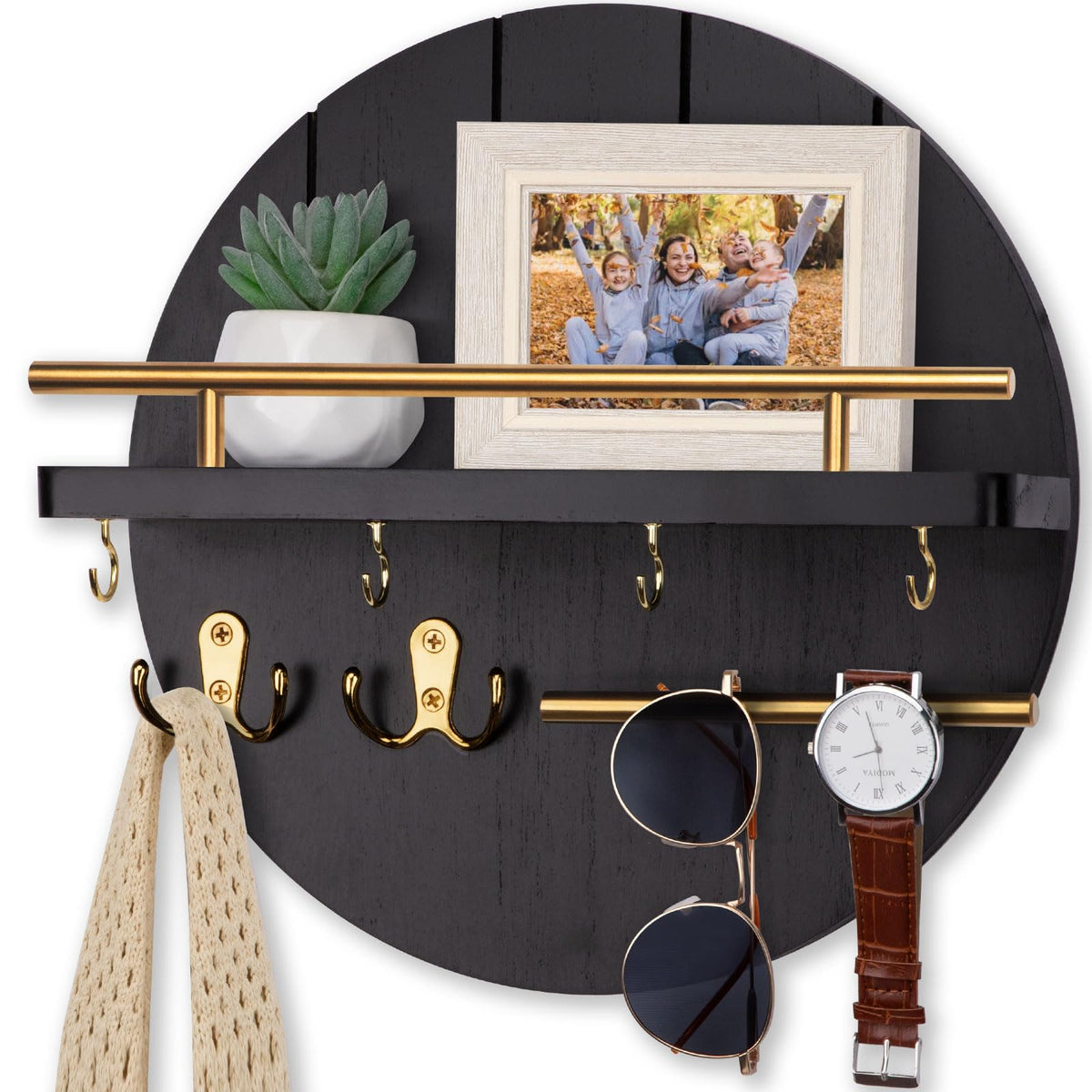 Nekon Key Holder Wall Mount, 11.8” Wood Mail Organizer for Wall, Black