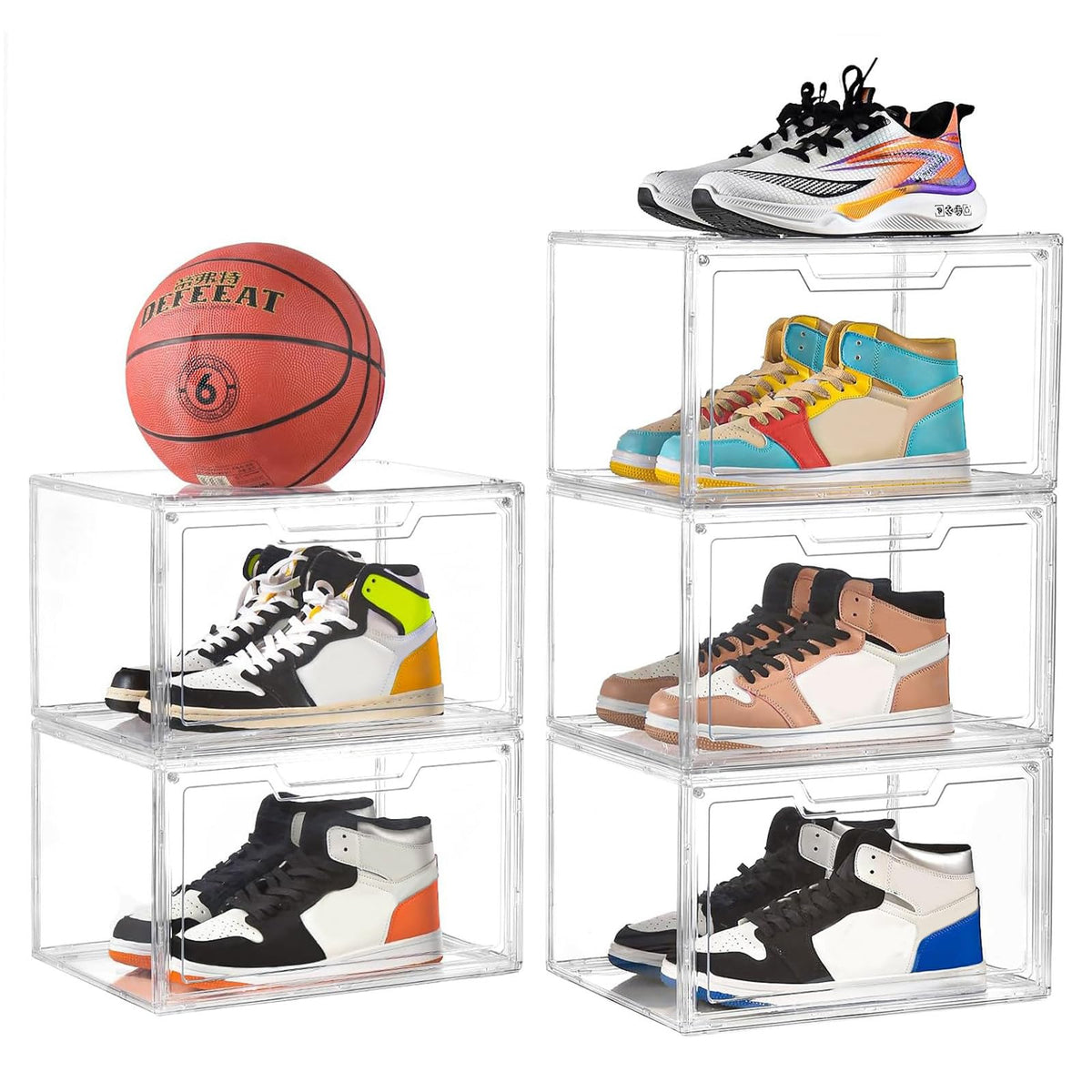 Clemate Upgraded X-Large Shoe Storage Box,8 Pack,Shoe Box Clear Plastic Stackable,Drop Front Shoe Box with Clear Door,Shoe Organizer and Shoe Containers For Sneaker Display,Fit up to US Size12