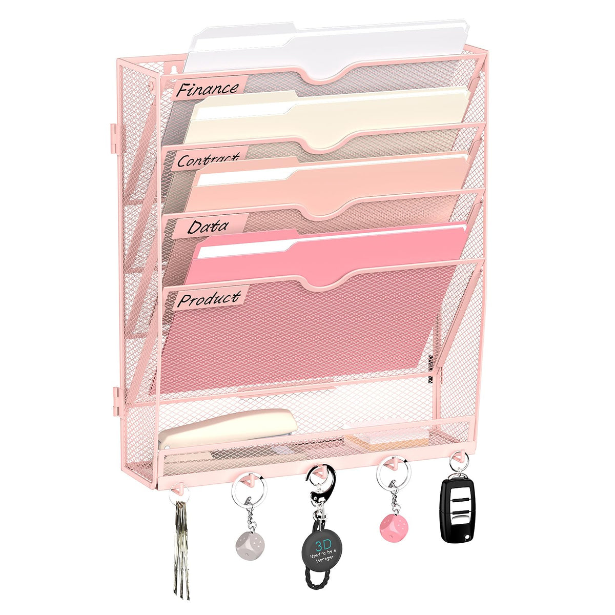 8-Tier Wall File Organizer and Mail Organizer with 5 Hooks, Black