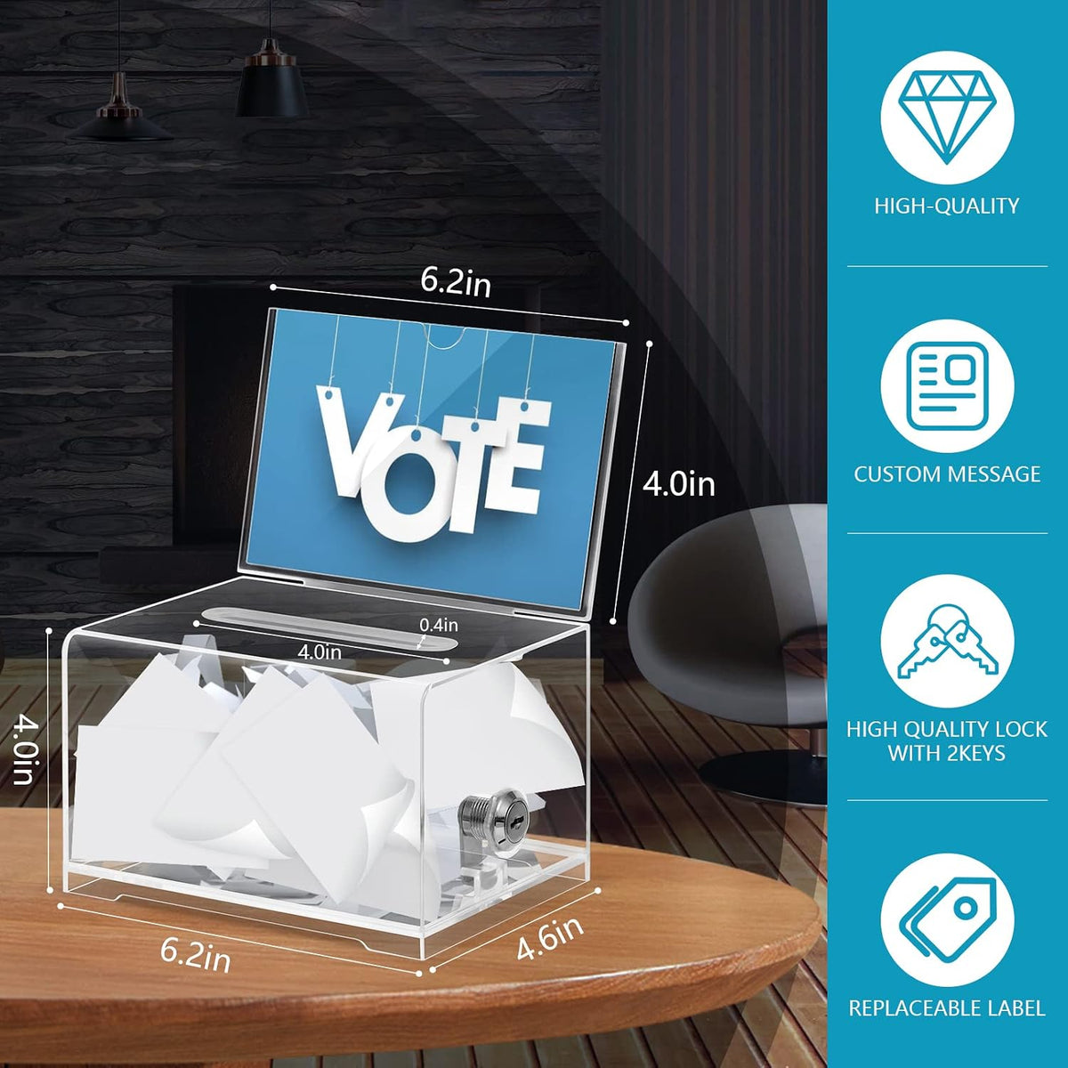 KYODOLED Clear Donation Box With Lock, Acrylic Raffle Box & Tip Jar, 2 Pack