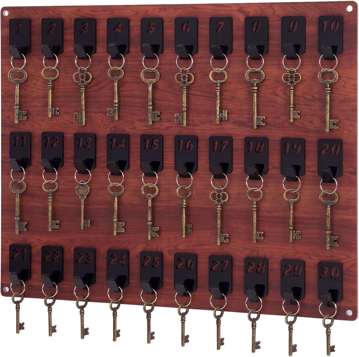 Beeveer Acrylic Key Holder Board with 30 Hooks, Wall Mount Organizer,Walnut