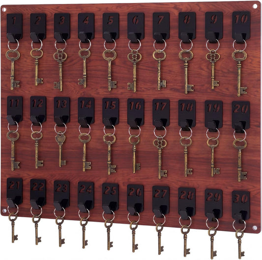 Beeveer Acrylic Key Holder Board with 30 Hooks, Wall Mount Organizer,Walnut