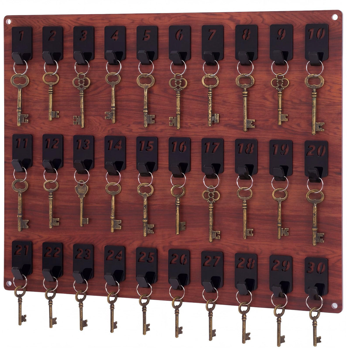 Beeveer Acrylic Key Holder Board with 30 Hooks, Wall Mount Organizer,Walnut