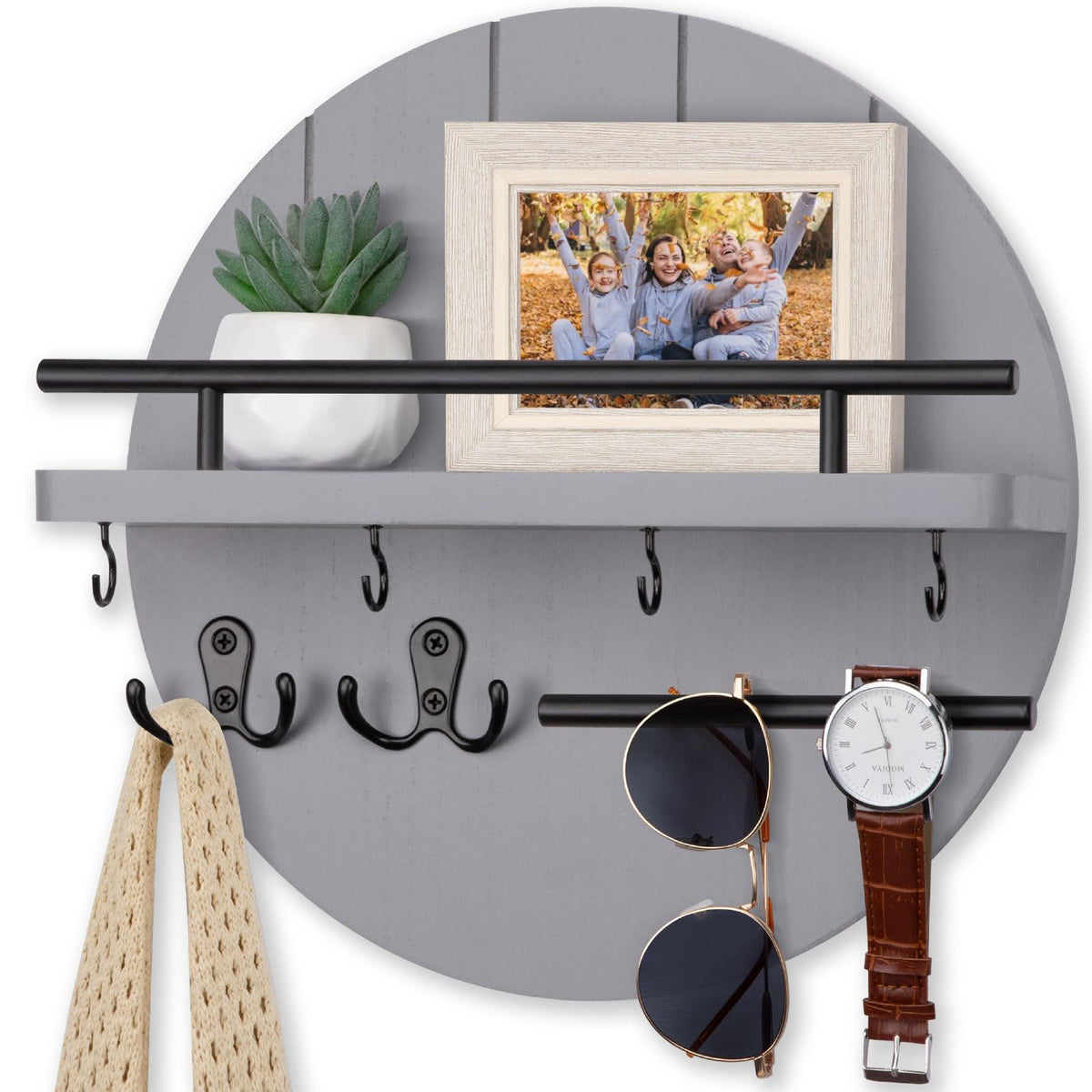 Nekon Key Holder Wall Mount, 11.8” Wood Mail Organizer for Wall, Black