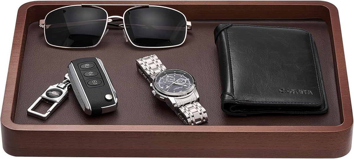 ProCase Wood Valet Tray for Men, Key Tray, Desk & Nightstand -DarkBrown