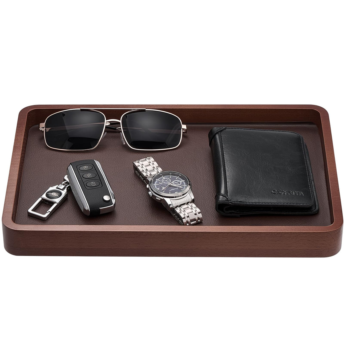 ProCase Wood Valet Tray for Men, Key Tray, Desk & Nightstand -DarkBrown