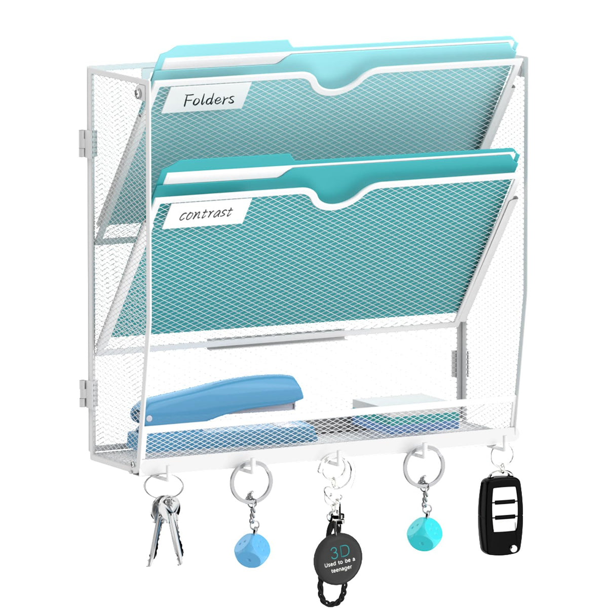8-Tier Wall File Organizer and Mail Organizer with 5 Hooks, Black