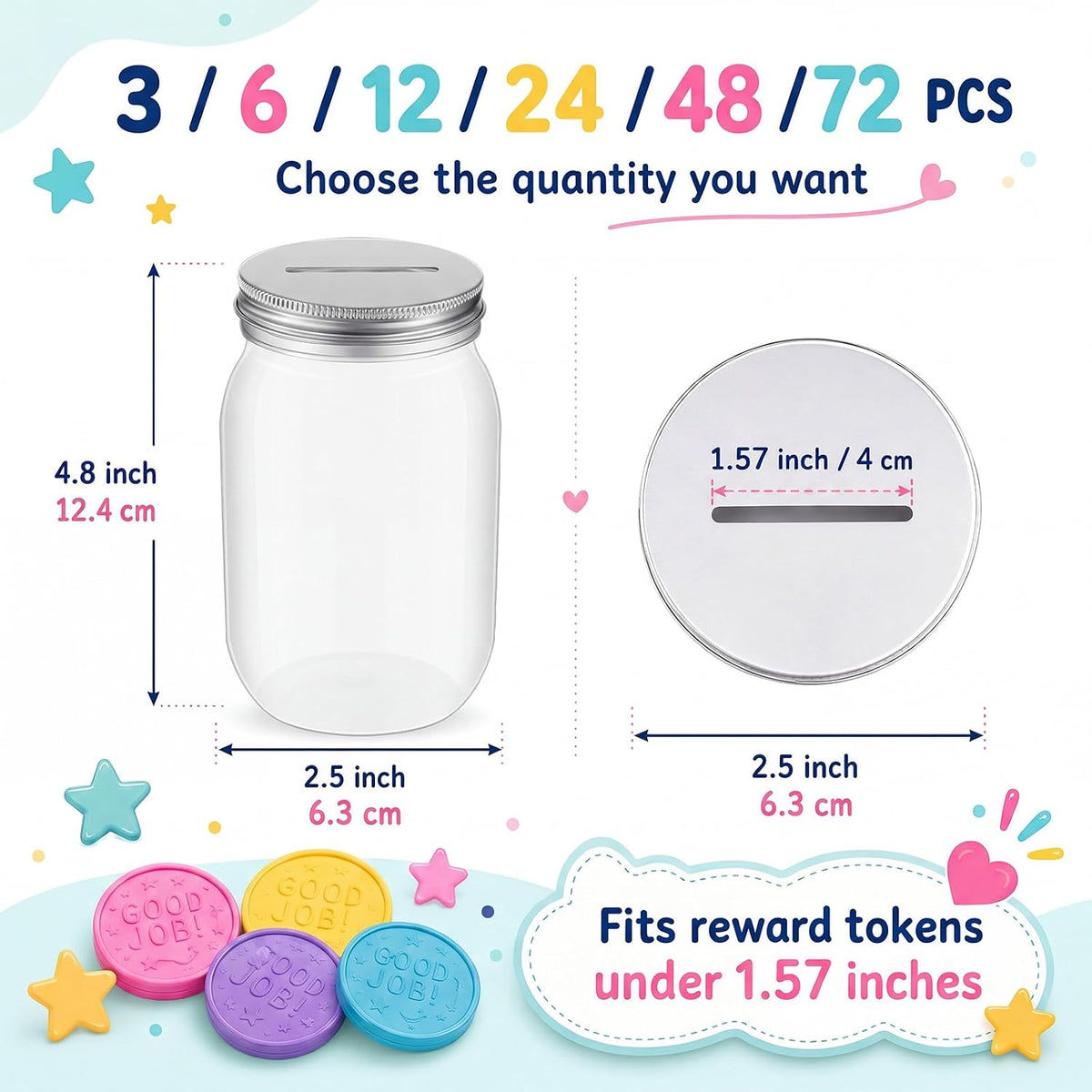 Roowest 72 PC Reward Jars for Kids Classroom Behavior Management