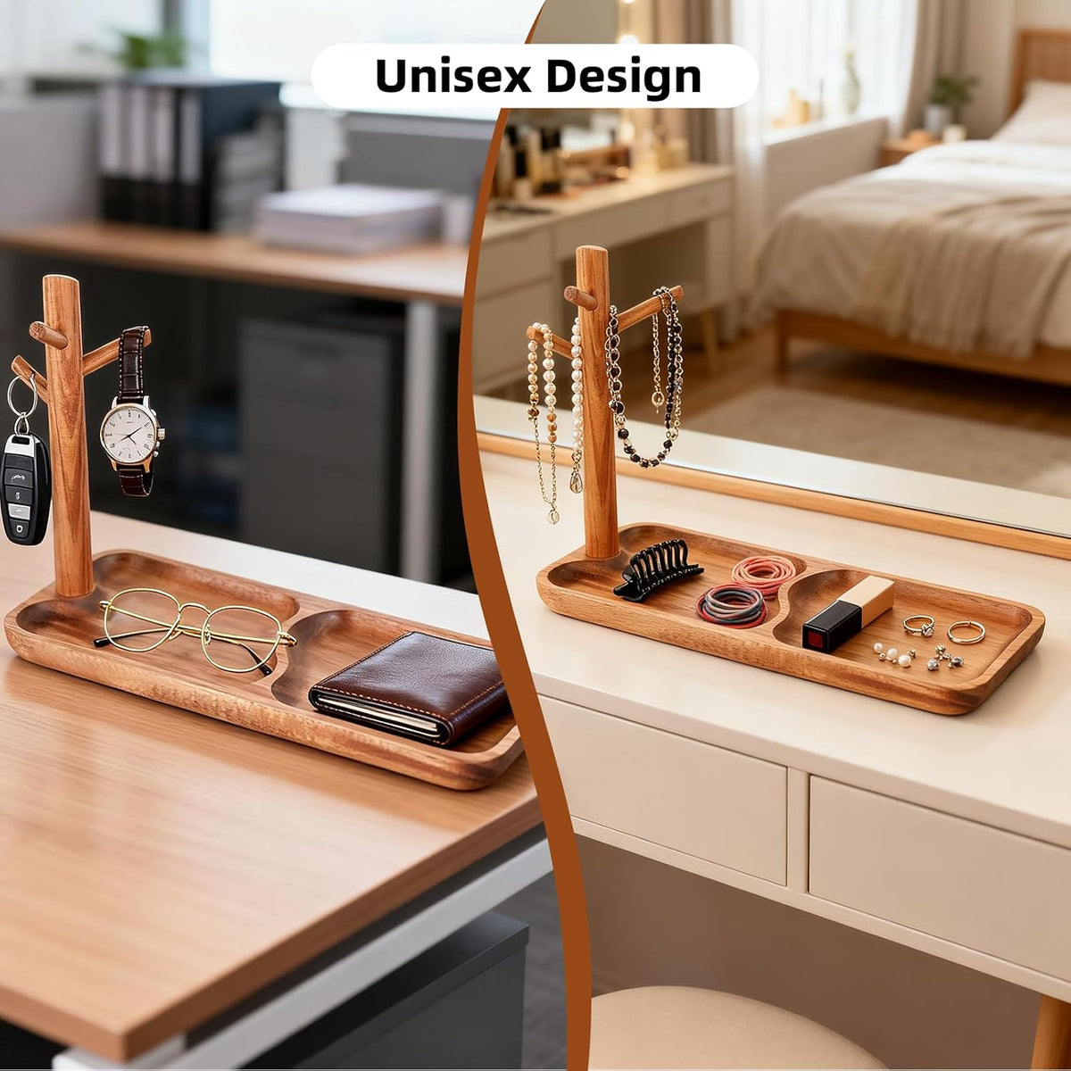 Acacia Wood Key Tray for Entryway Table Rectangle