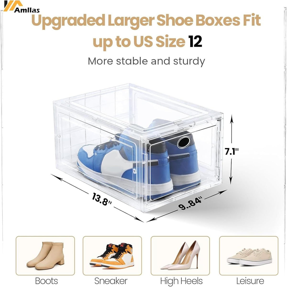 12 Pack Clear Shoe Storage, Stackable Shoe Organizer, Shoe Boxes for Closet