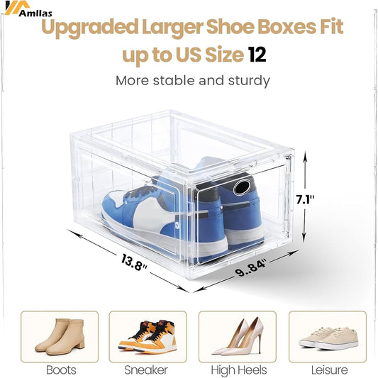12 Pack Clear Shoe Storage, Stackable Shoe Organizer, Shoe Boxes for Closet