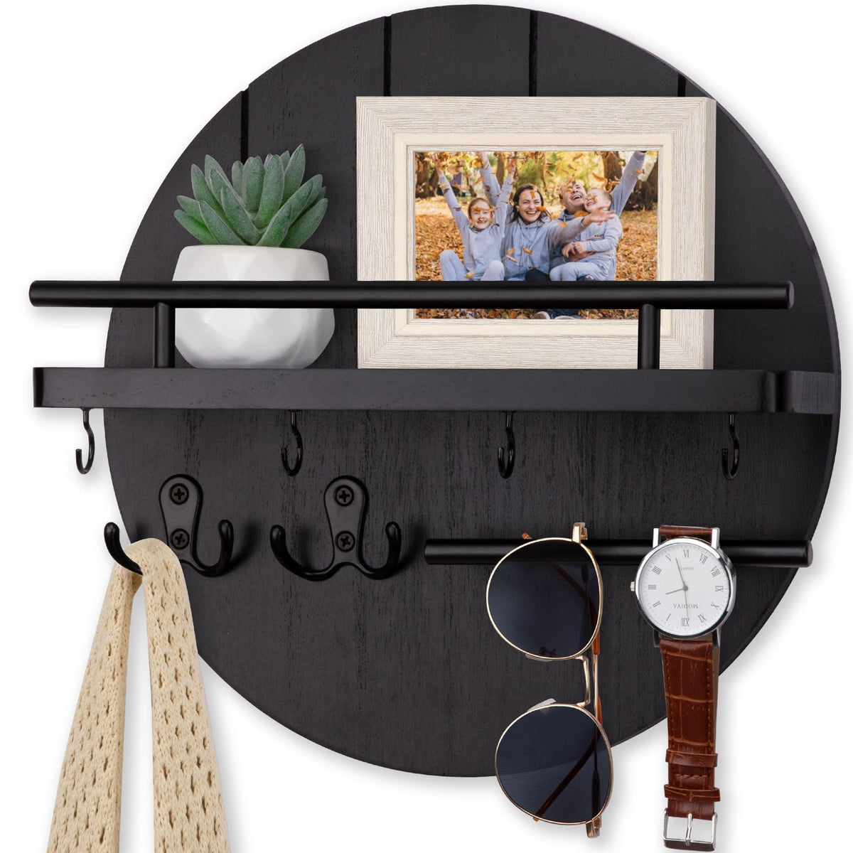 Nekon Key Holder Wall Mount, 11.8” Wood Mail Organizer for Wall, Black