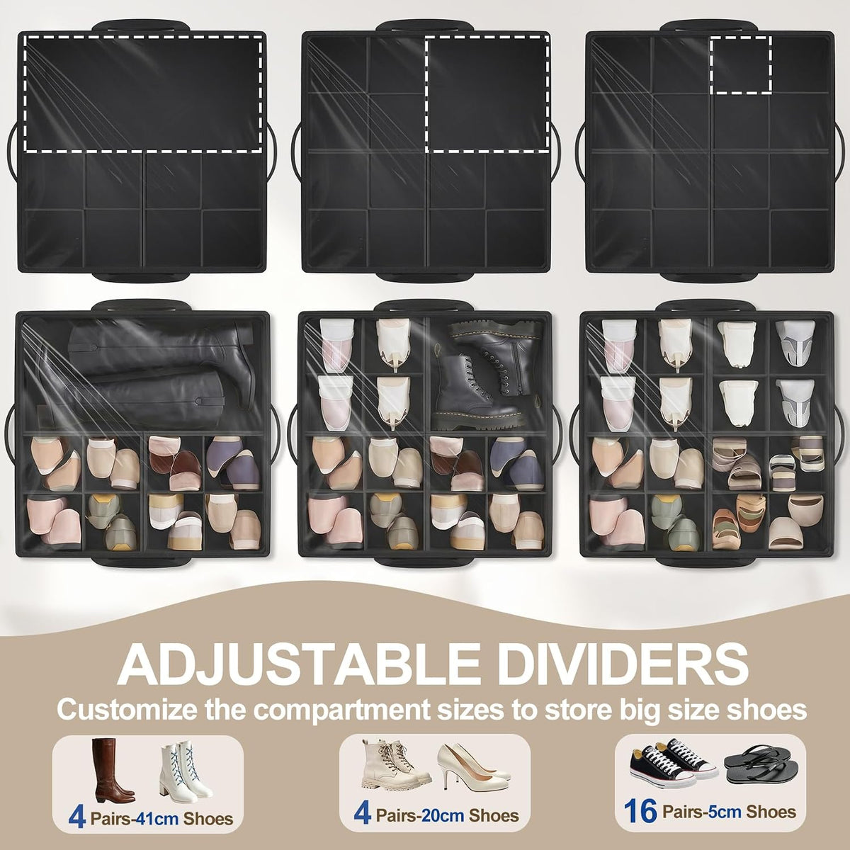 Large Shoe Organizer for Closet, 16 Pairs Shoe Storage Box Black