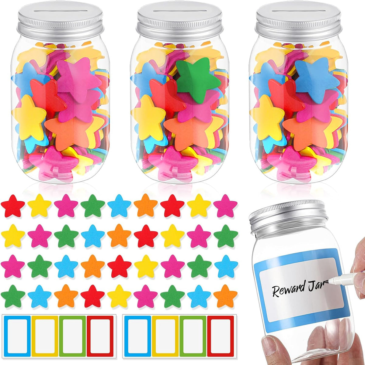 Roowest Star Reward Jars for Kids Classroom Behavior System,Vivid,Classic