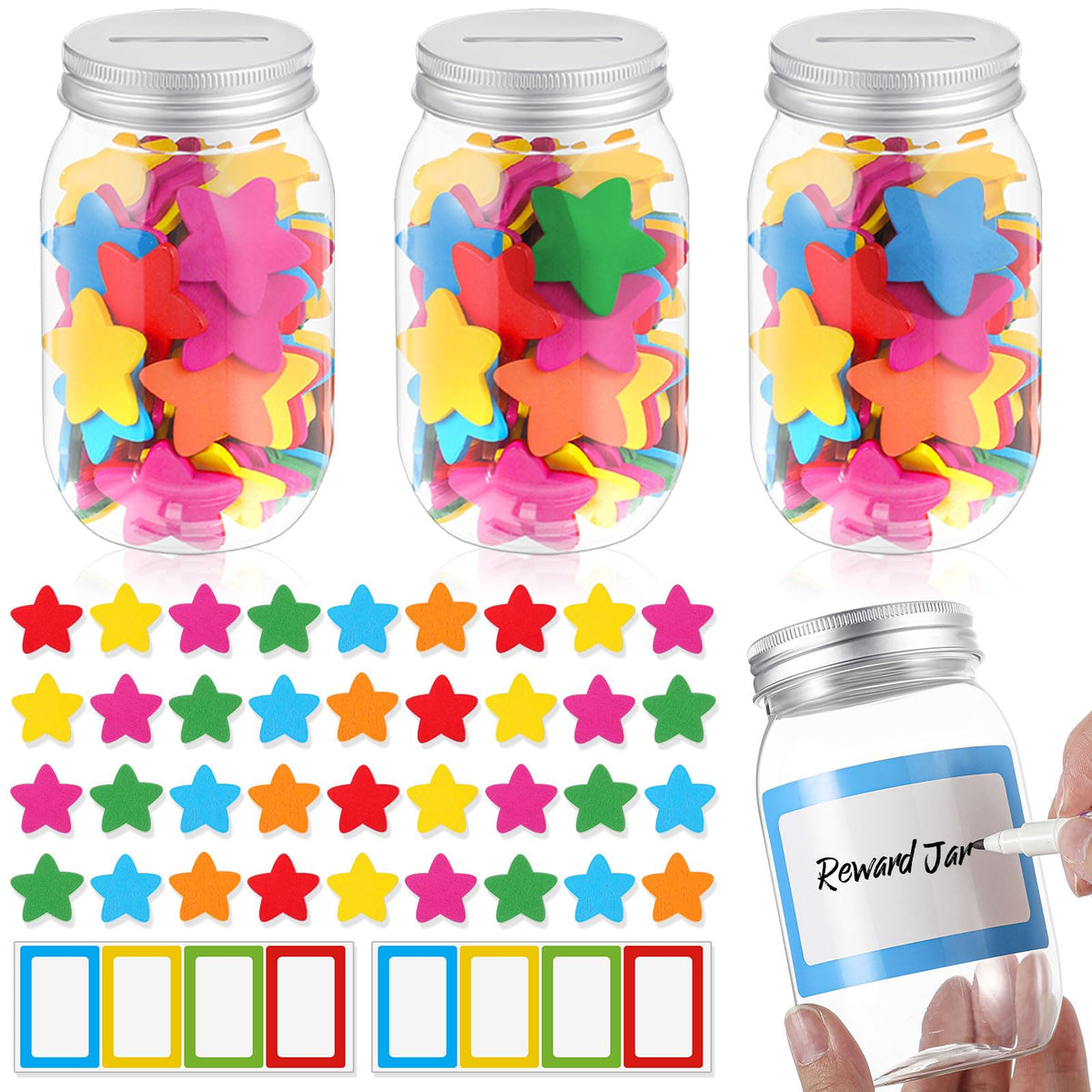 Roowest Star Reward Jars for Kids Classroom Behavior System,Vivid,Classic