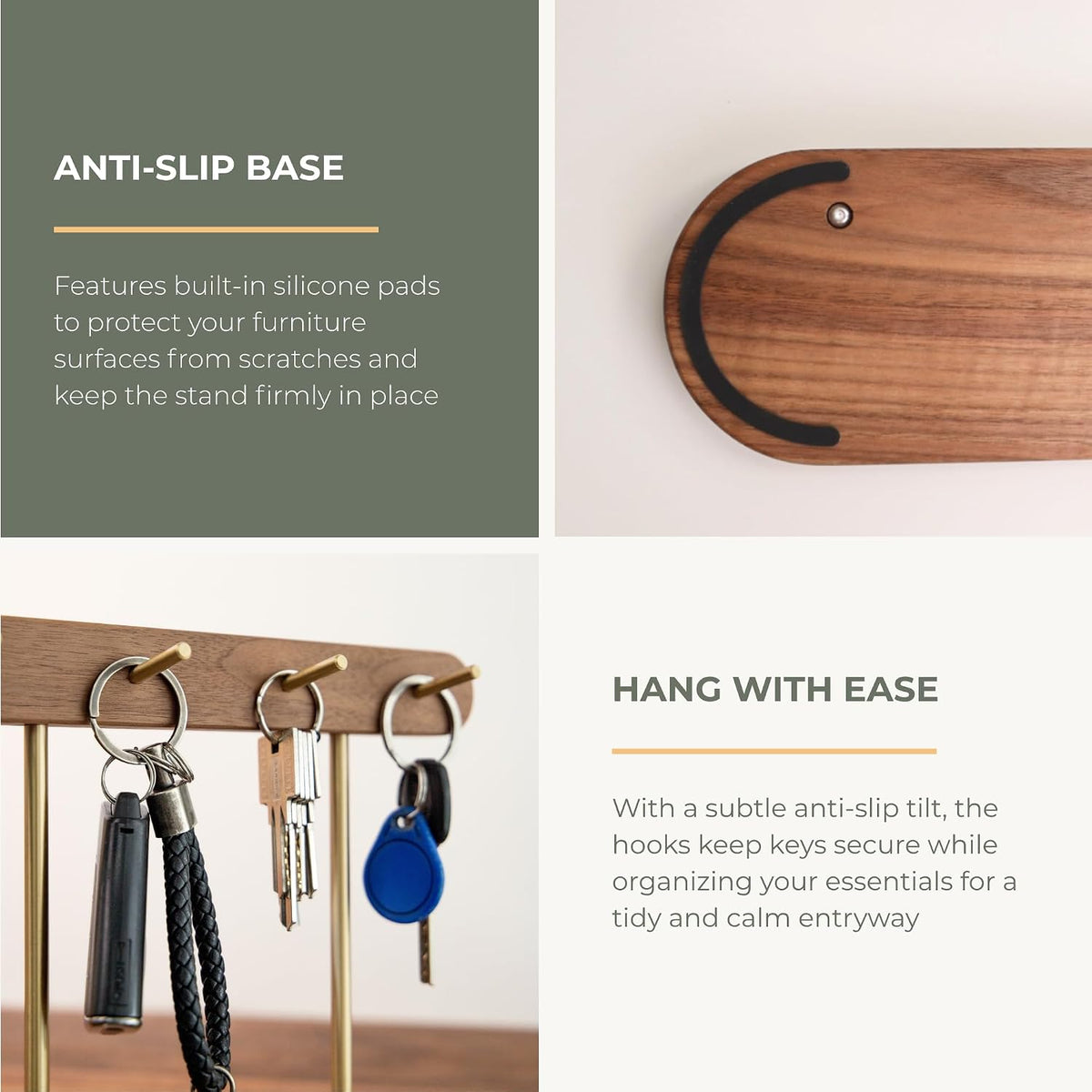 muso wood Walnut Entryway Key Stand with 4 Hooks for Keys & Jewelry