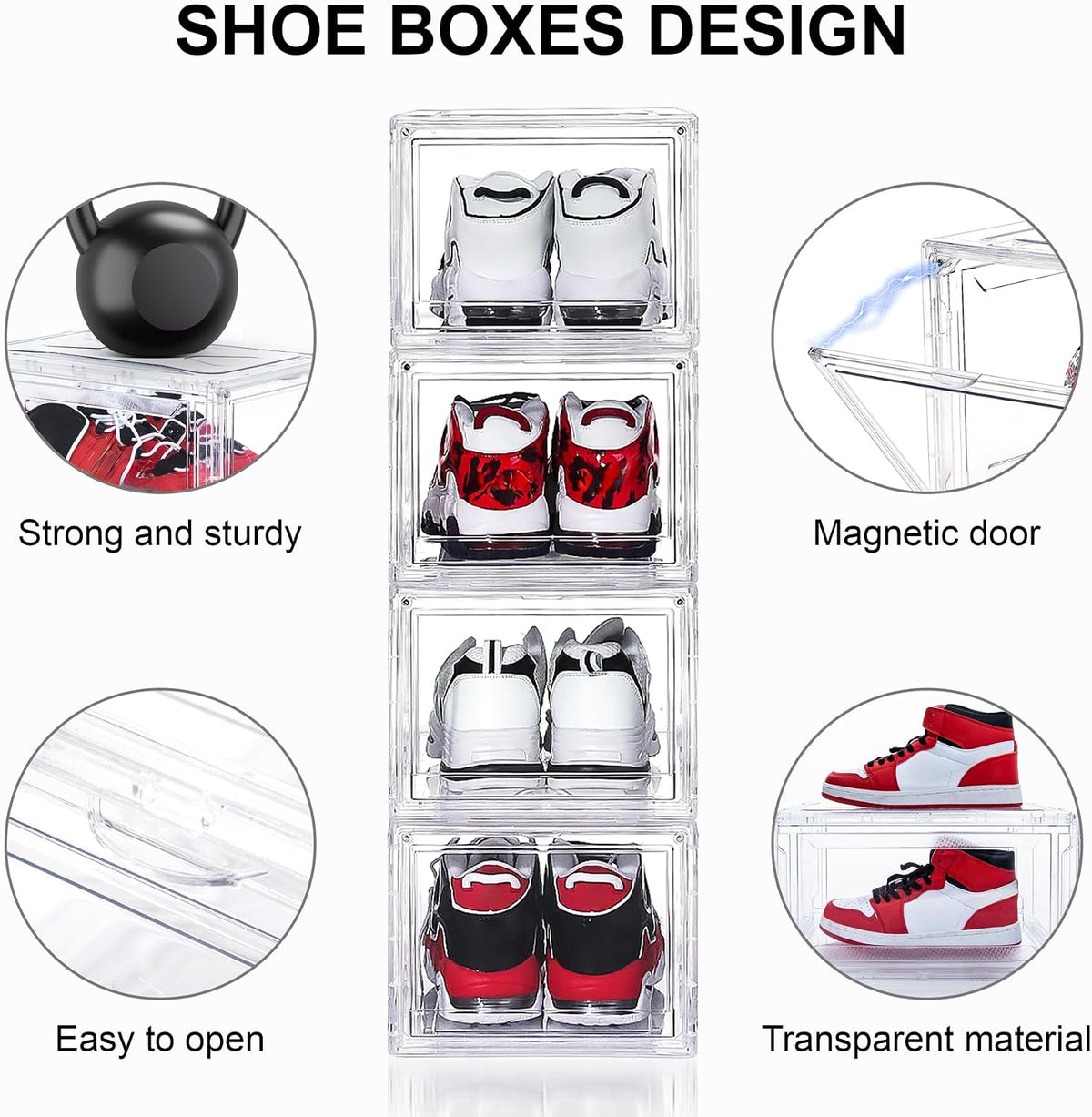 12 Pack Acrylic Shoe Boxes, Ultra Clear Shoe Boxes Stackable, Shoe Storage Box Sneaker Storage for Sneakerhead, Foldable Shoe Organizer with Magnetic Door, Professional Shoe Display Fits US Size 15