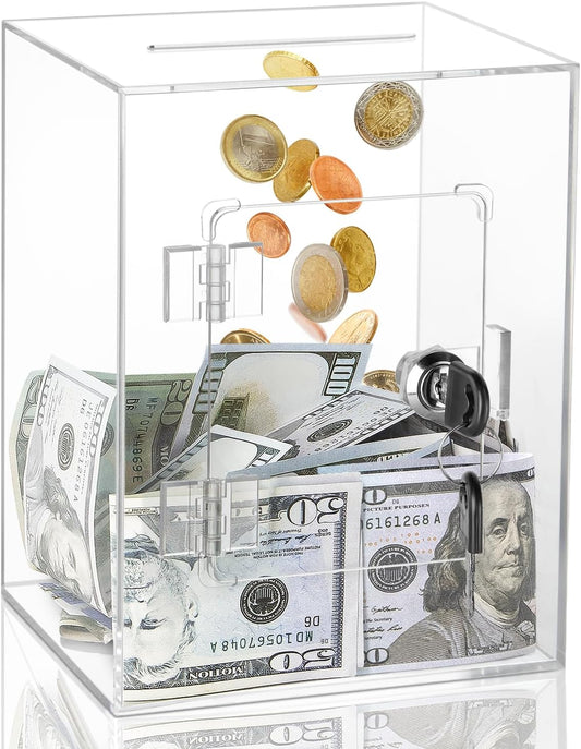 Clear Piggy Bank with Lock & Key for Adults Kids, Acrylic Money Saving Box