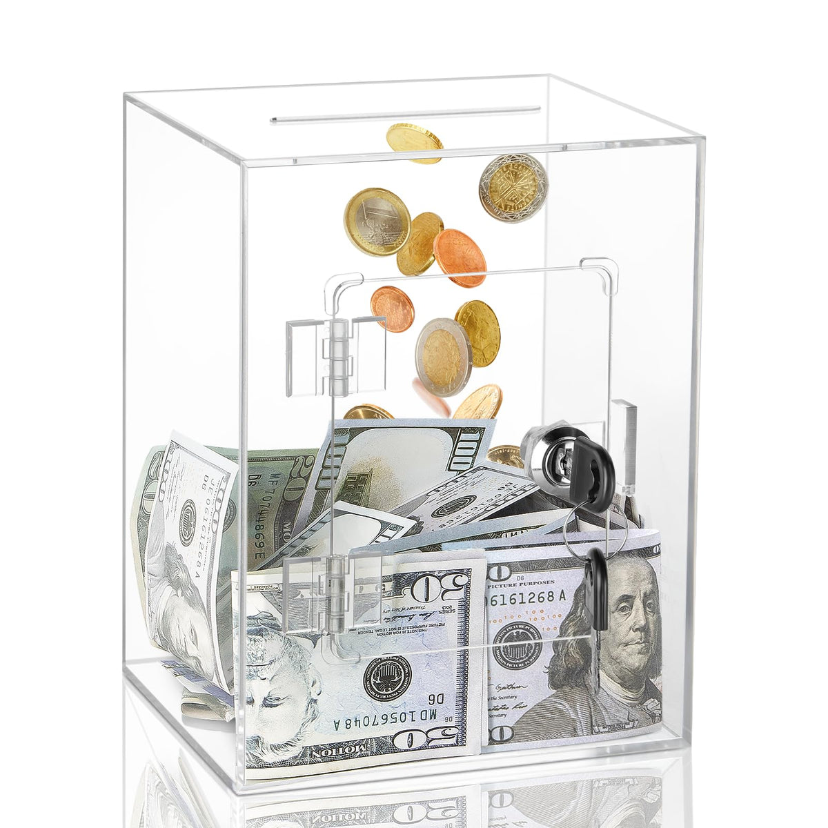 Clear Piggy Bank with Lock & Key for Adults Kids, Acrylic Money Saving Box