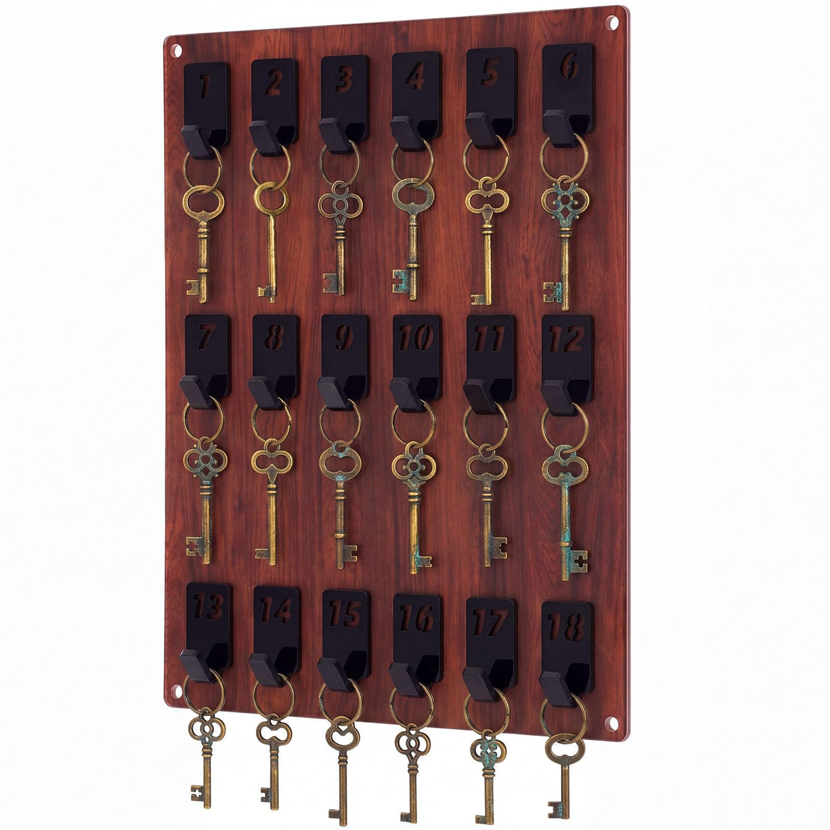Beeveer Acrylic Key Holder Board with 30 Hooks, Wall Mount Organizer,Walnut