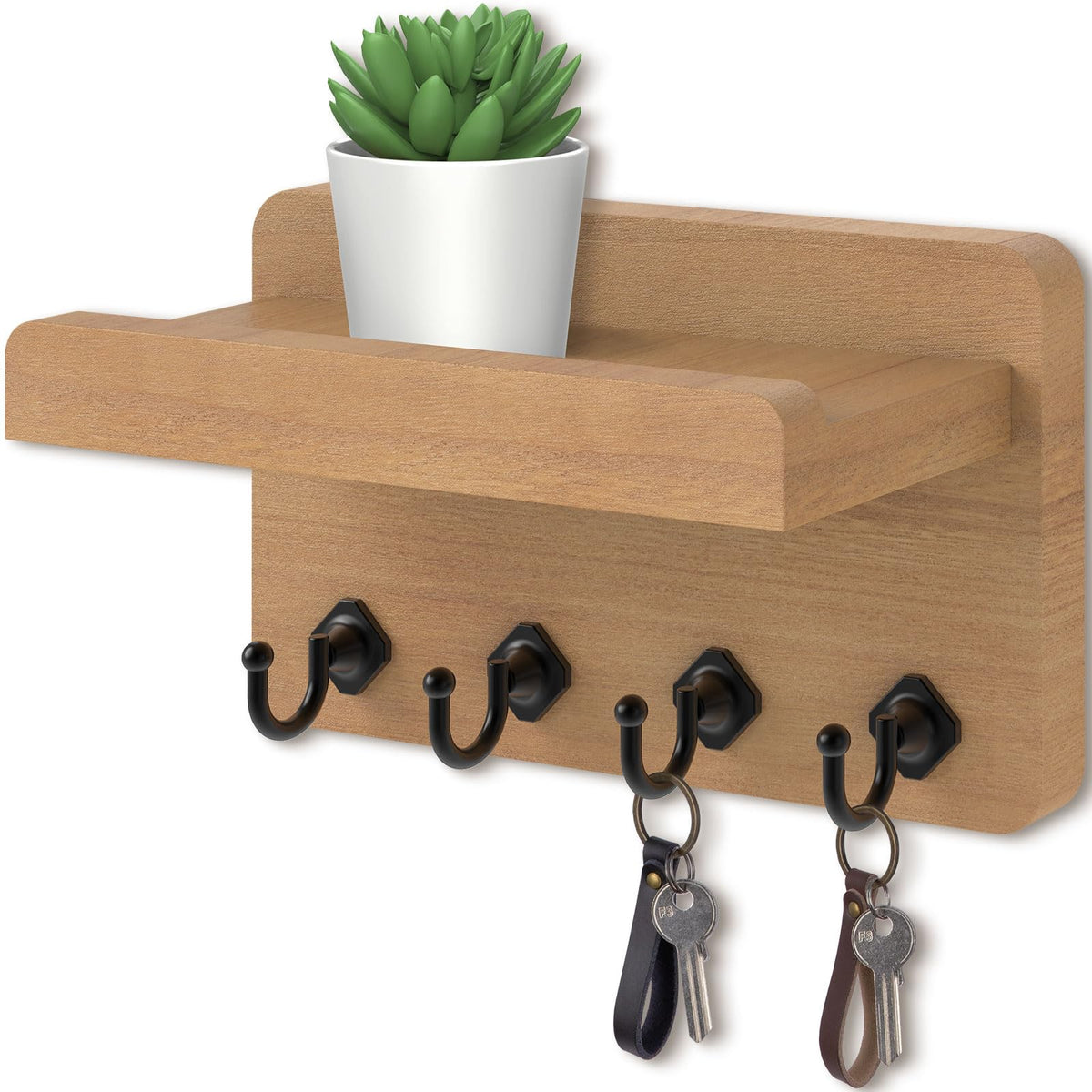 Nekon Key Holder Wall Mount, 8.5 Inch Small Wooden Wall Organizer, Black