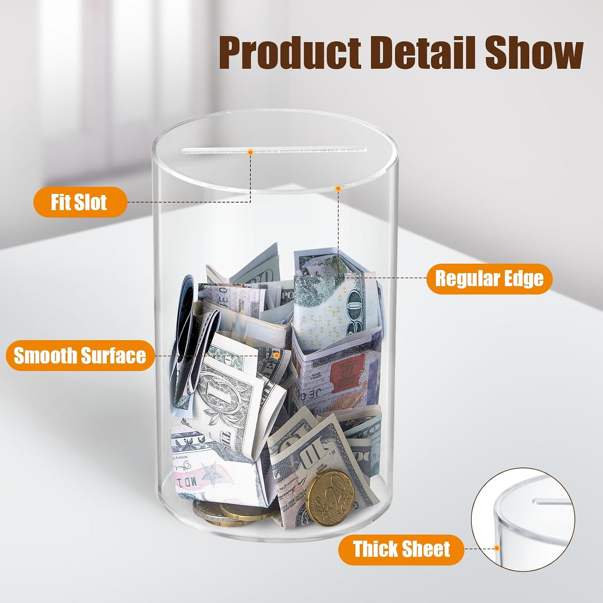 Hicocool Clear Piggy Bank, Must Break to Open, Acrylic Money Bank, 6"x3.54"