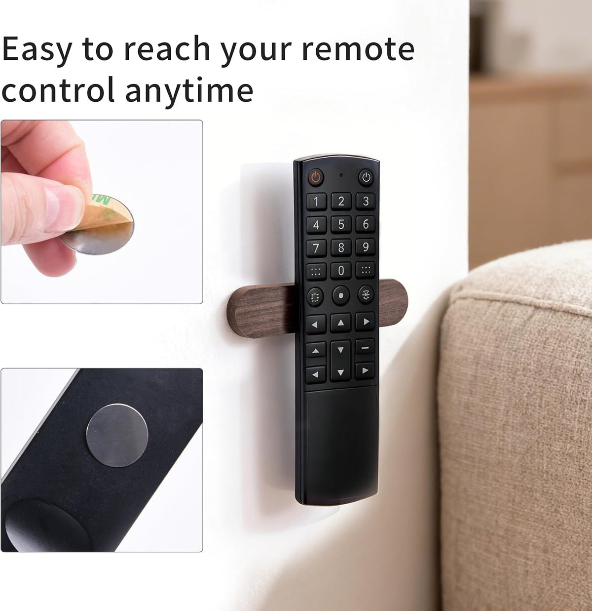 Magnetic Key Holder Adhesive for Wall 2 Pack - Wooden Magnetic Remote Holder Magnet Key Chain Holder Wall Mount for Kitchen, Living Room, Strong Hold for Keys, Car Fobs, Knives
