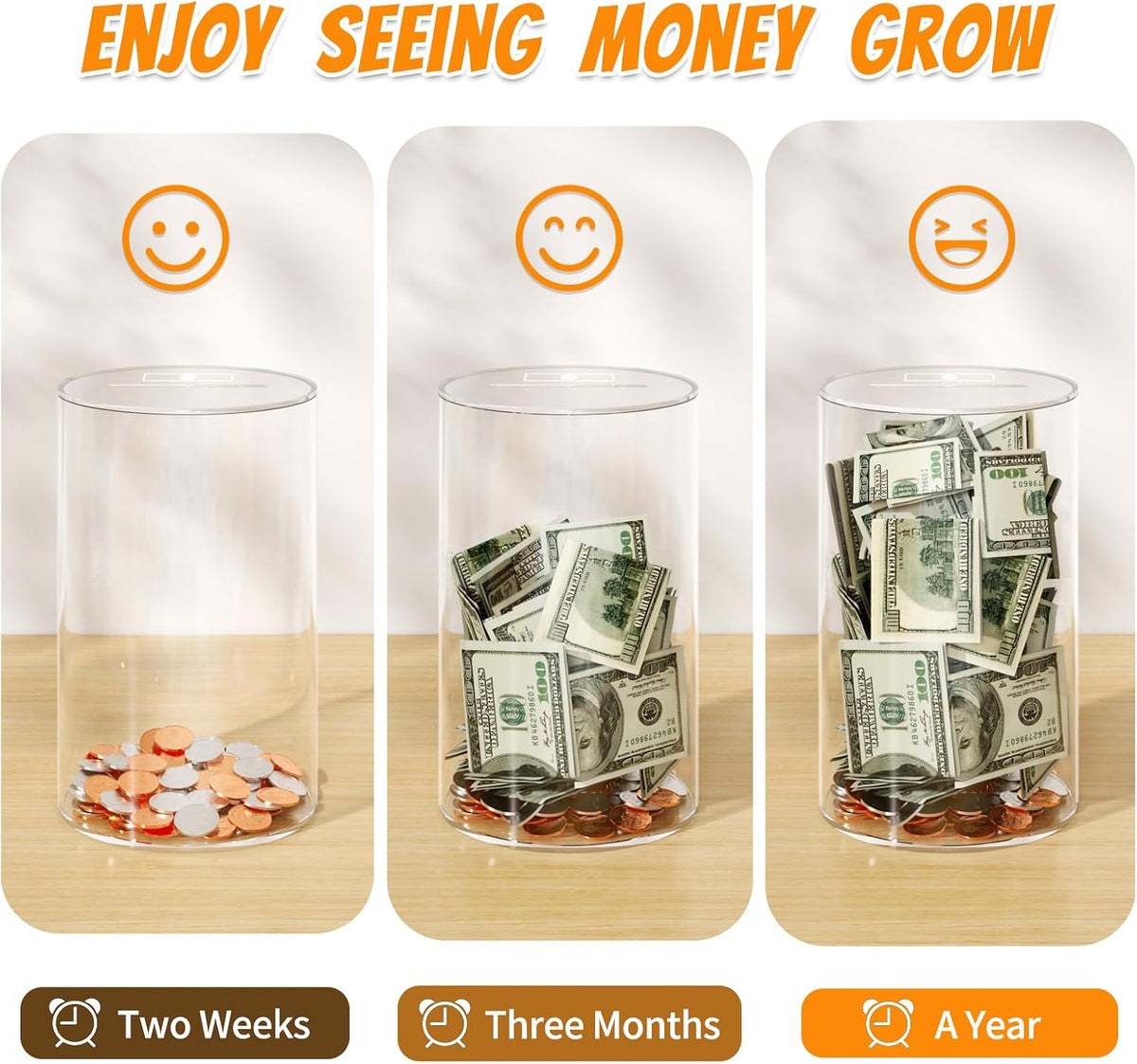 NIUBEE Clear Piggy Bank for Adult Kid, Unbreakable Acrylic Saving Money Jar