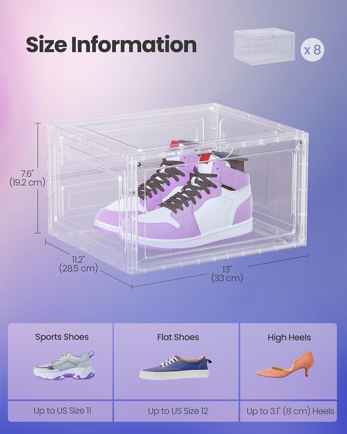 SONGMICS Shoe Boxes Set of 8, Fits Shoes up to US Size 12