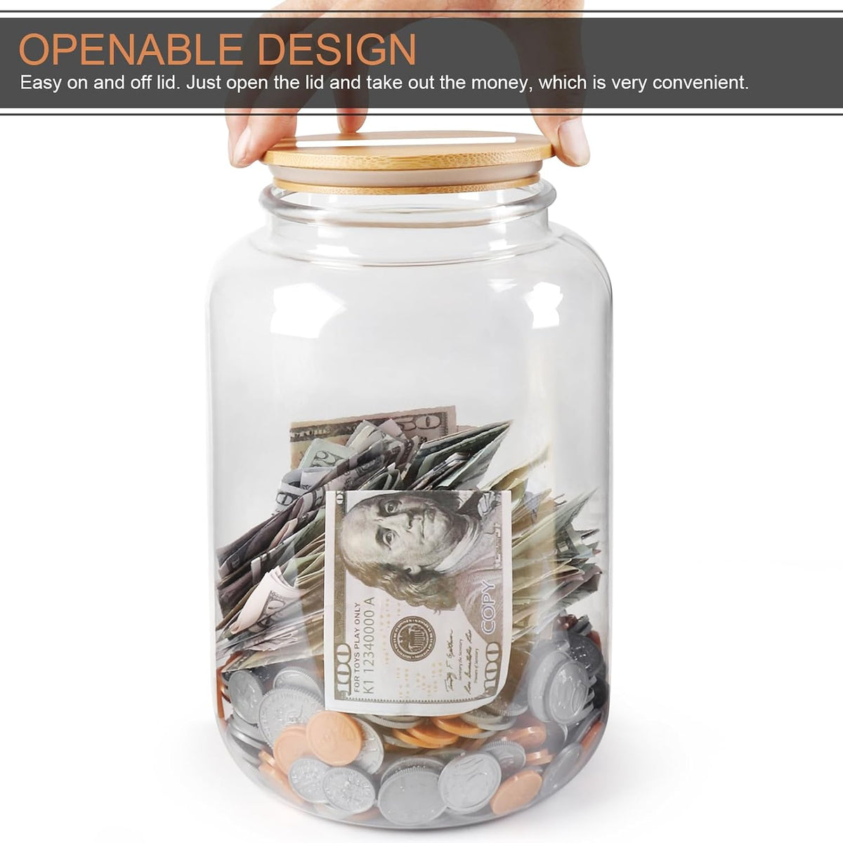 Clear Piggy Bank with Slotted Lid, 7/8 Gallon Plastic Money Saving Jar Bank Box Container for Cash Saving, Clear Large Money Coin Change Bank Jar Container Penny Piggy Jar Bank for Adults Kids