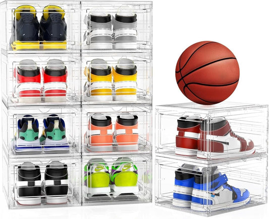10 Pack Thickened Plastic Clear Stackable Shoe Box Organizer, White