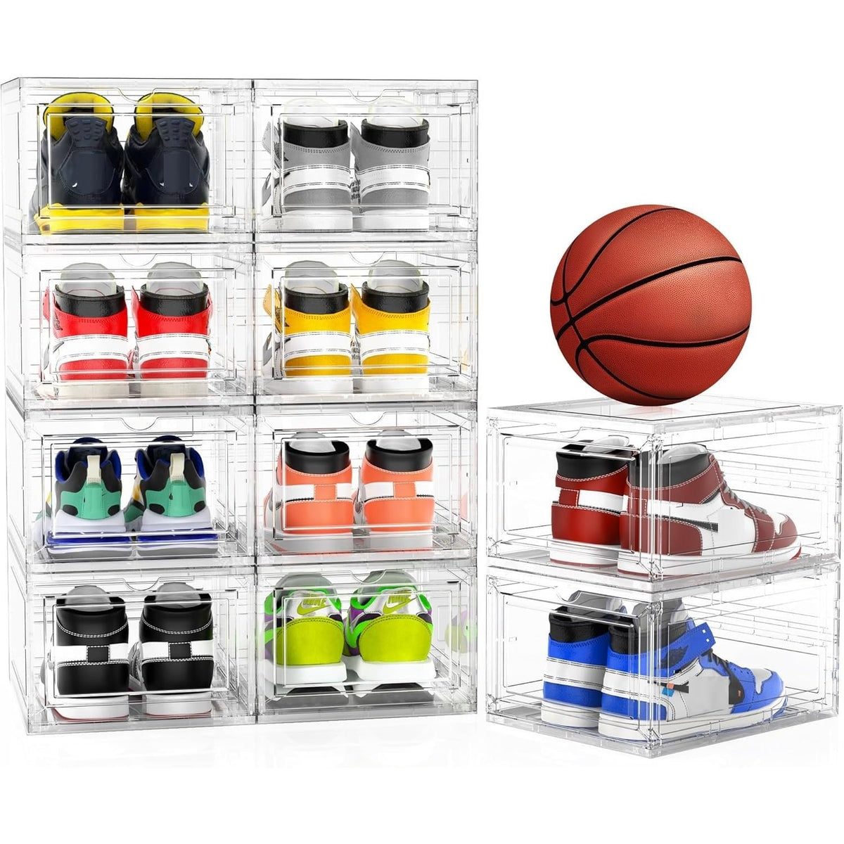 10 Pack Thickened Plastic Clear Stackable Shoe Box Organizer, White