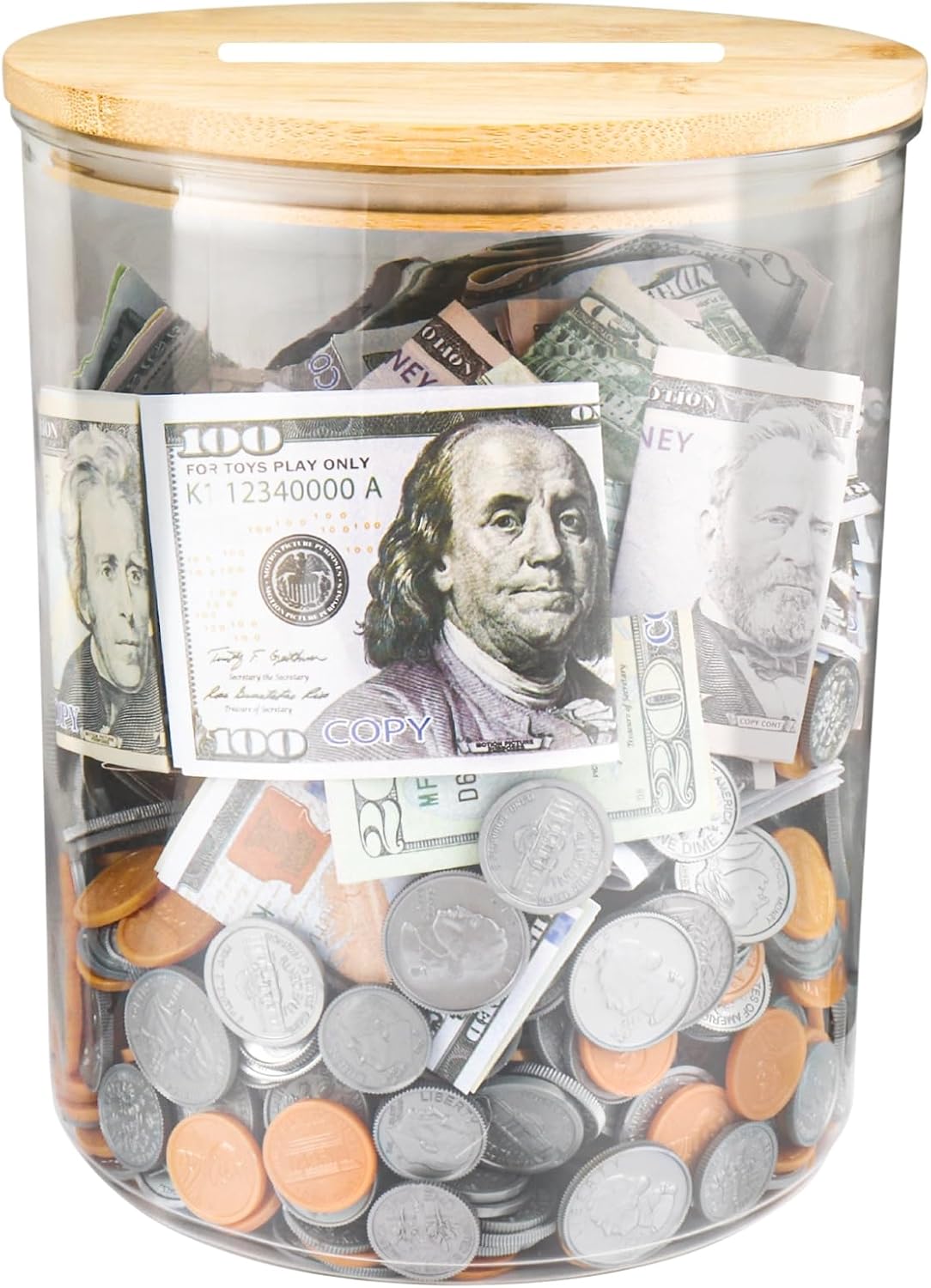 Yamahiko Large Clear Coin Bank Jar with Slotted Lid, 7/8 Gallon Reusable Money Tip Change Savings Coin Jar for Coin or Raffle Ticket, Big Clear Money Coin Tip Piggy Change Bank Box for Adults Teens